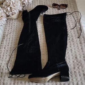 Michael Kors Womens Boot Velvet  Knee High Block Heel